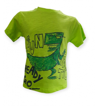 T-Shirt verde bimbo con stampa dinosauro