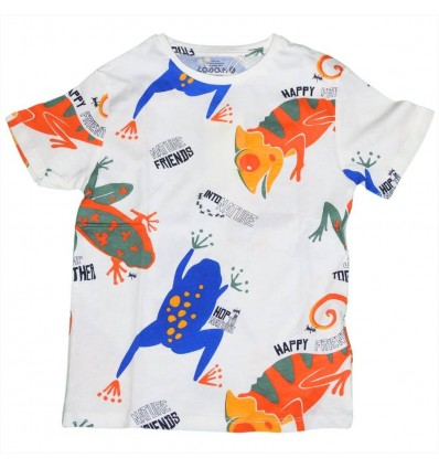 T-shirt Bianca con Fantasia Tropicale per Bambini