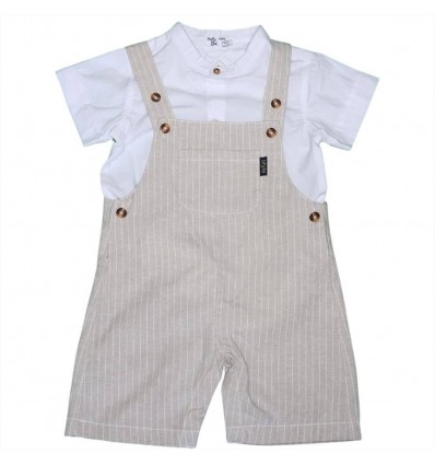 Set bambino Salopette Gessata e Camicia Bianca con Colletto Coreana