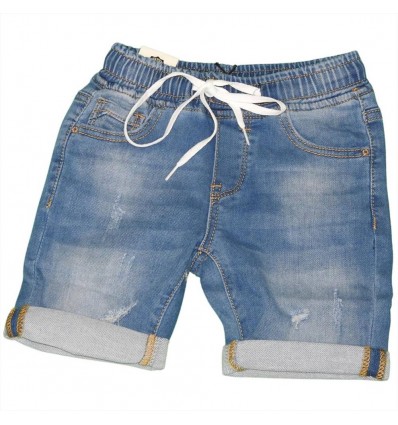 Bermuda in Jeans per bambino con Elastico Bianco e Strappi