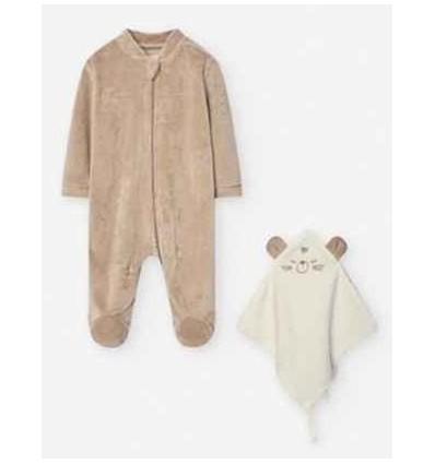  Set tutina neonato e doudou ciniglia color sabia