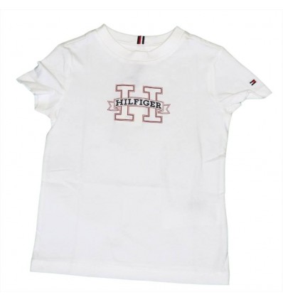 T-shirt Bianca a Maniche Corte con Logo HILFIGER per Bambino